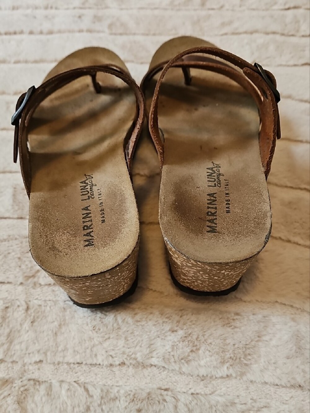 Marina Luna Brown Cork-Style Wedge Sandals - Picture 3 of 5